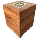 Ver imagem 1 de Banqueta em Madeira de Demolição com Ladrilho Rústico Mesa de canto Libertas Rosas Artesanato Banque