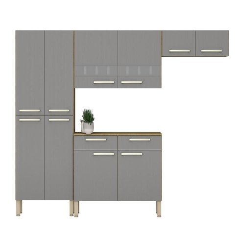 Armário de Cozinha Compacta 10 Portas 2 Gaveta com Balcão Atenas - Freijó/gris