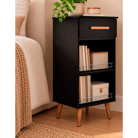 Balcão Módulo Multifuncional Bancada Mesa Apoio Lateral Ipê Cor:Preto