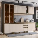 Ver imagem 1 de Cozinha Completa Modulada 6 Peças 100% MDF com Cristaleira Connect Marrom/Duna/Cristal