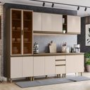 Ver imagem 1 de Cozinha Completa Modulada 6 Peças 100% MDF com Cristaleira Connect Marrom/Duna/Cristal