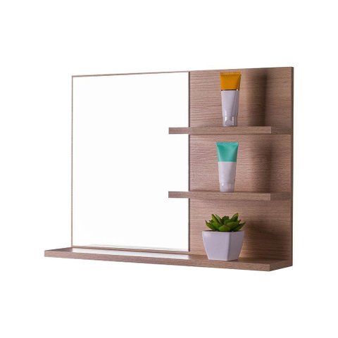 Espelho para Banheiro com Prateleiras Lugano Carvalho 60 x 45cm