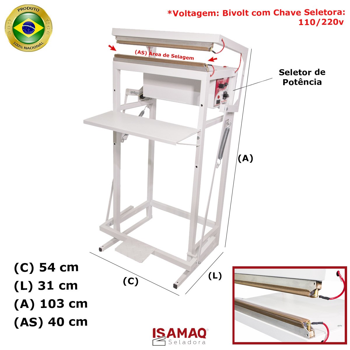 Seladora Pedal para Embalagens Aluminizadas,toldos 40cm Solda Dupla - 2