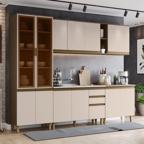 Cozinha Completa Modulada 6 Peças 100% MDF com Cristaleira Connect /Duna/Cristal