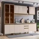 Ver imagem 1 de Cozinha Completa Modulada 6 Peças 100% MDF com Cristaleira Connect Marrom/Duna/Cristal