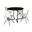 Ver imagem 1 de Mesa Industrial Jantar Redonda Preta 110Cm Base V Com 4 Cadeiras Eames Brancas Ferro Preto Preto