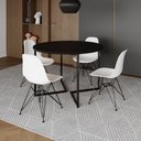 Ver imagem 2 de Mesa Industrial Jantar Redonda Preta 110Cm Base V Com 4 Cadeiras Eames Brancas Ferro Preto Preto