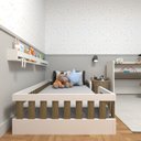 Ver imagem 5 de Conjunto Infantil de Cama Montessoriana e Escrivaninha com Regulagem de Altura Branco/Carvalho Mel