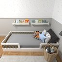 Ver mais imagens de Conjunto Infantil de Cama Montessoriana e Escrivaninha com Regulagem de Altura Branco/Carvalho Mel