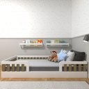 Ver imagem 7 de Conjunto Infantil de Cama Montessoriana e Escrivaninha com Regulagem de Altura Branco/Carvalho Mel