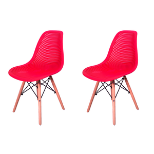 Kit 2 Cadeiras Design Charles Eames Eiffel Furadinha Cor:vermelha