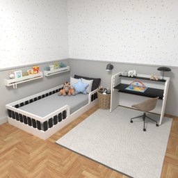 Conjunto Infantil de Cama Montessoriana e Escrivaninha com Regulagem de Altura - 2