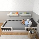 Ver mais imagens de Conjunto Infantil de Cama Montessoriana e Escrivaninha com Regulagem de Altura Branco/Preto
