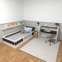 Ver imagem 1 de Conjunto Infantil de Cama Montessoriana e Escrivaninha com Regulagem de Altura Branco/Preto