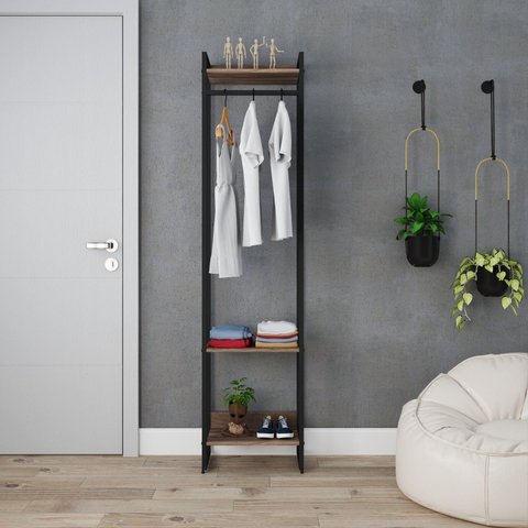 Estante Closet Arara Industrial 3 Prateleiras 187x45cm Dynamica Marrom/Nogal/Preto