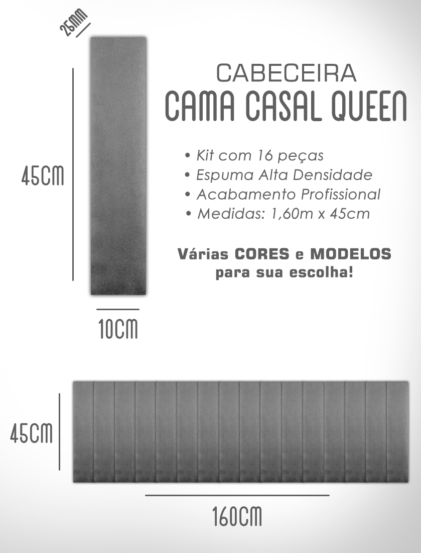 Kit 16 Cabeceiras Estofadas de Cama Queen Box Casal Modulada 1,60mx45cm - 9