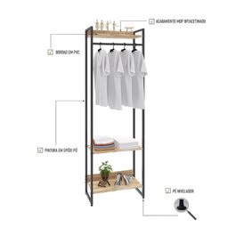 Estante Closet Arara Industrial 3 Prateleiras 187x60cm Dynamica Yescasa  - 5