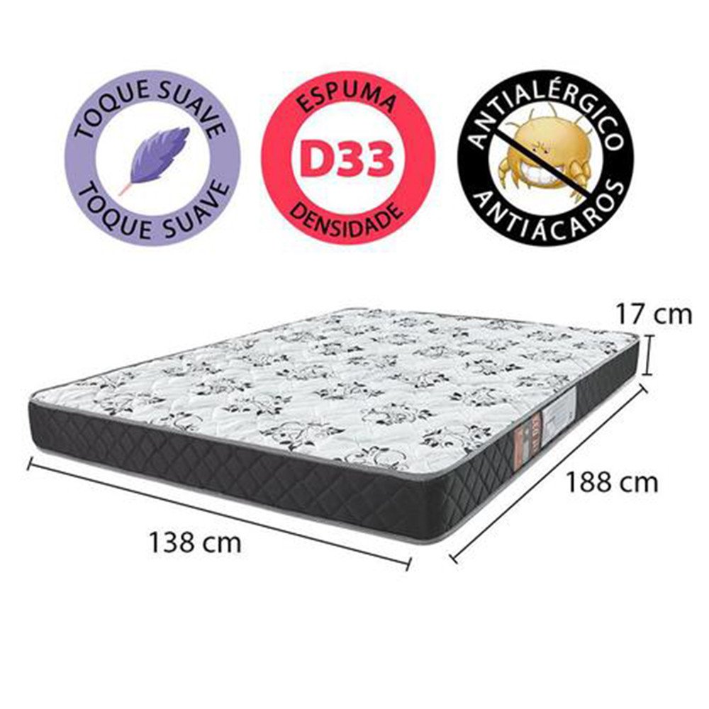 Colchão De Casal Espuma Certificada D33 138x188x17 BF Colchões ...