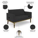 Ver imagem 4 de Sofá Namoradeira e 1 Poltrona Base Madeira Castanho Maressa Veludo Preto - Ibiza