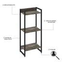 Ver imagem 5 de Estante para Livro Industrial 3 Prateleiras 104CMX45CM Marrom/Carvalho Dark/Preto