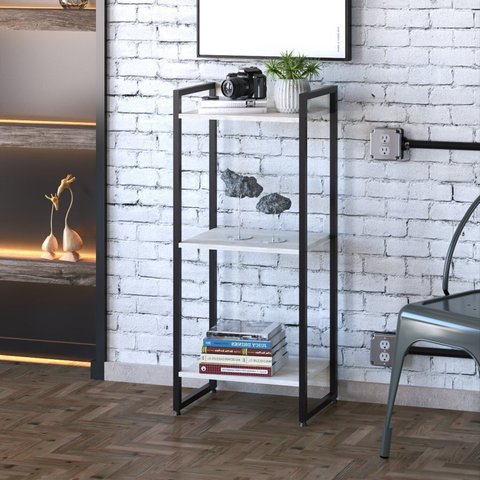 Estante para Livro Industrial 3 Prateleiras 104CMX45CM Branco/Snow/Preto