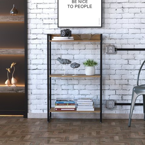 Estante para Livro Industrial 3 Prateleiras 104CMX60CM Marrom/Lamina Mel/Preto