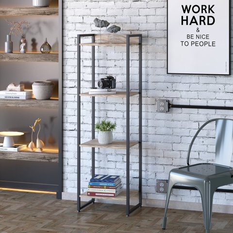Estante de Livros Industrial 45CMX146CM Multiuso 4 Prateleiras Dynamica Yescasa Marrom/Carvalho/Pret