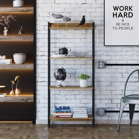 Estante de Livros Industrial 60CMX146CM Multiuso 4 Prateleiras Dynamica Yescasa Marrom/Lamina Mel/Pr