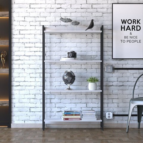 Estante de Livros Industrial 80CMX146CM Multiuso 4 Prateleiras Dynamica Yescasa Branco/Chess/Preto