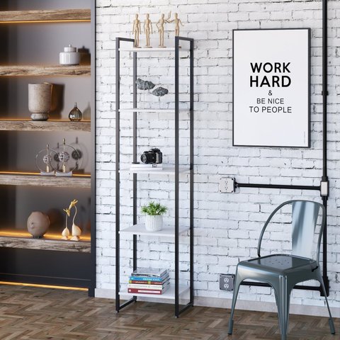 Estante de Livros Industrial 45CMX187CM Multiuso 5 Prateleiras Dynamica Yescasa Branco/Chess/Preto