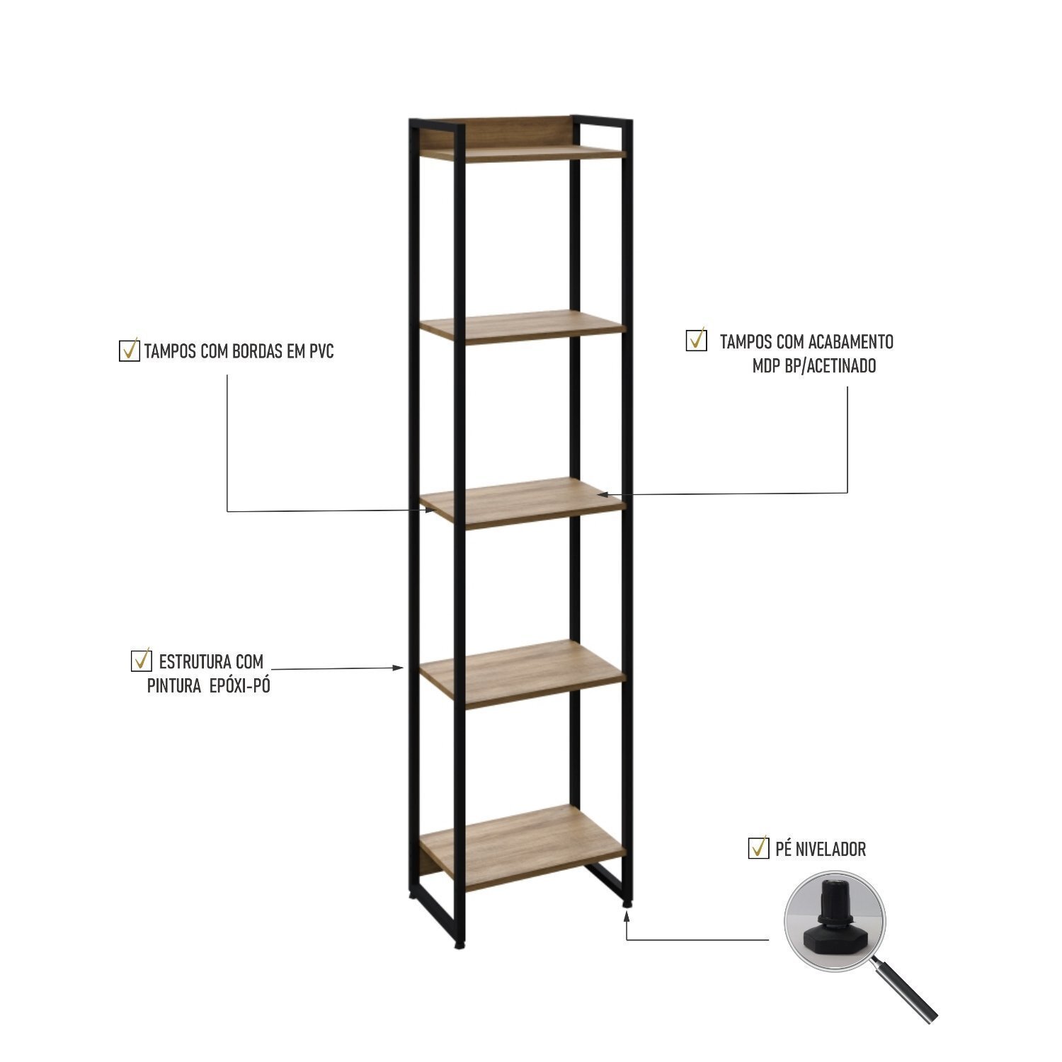 Estante para Livros Industrial Multiuso 5 Prateleiras 187x45cm Dynamica Yescasa  - 5