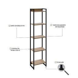 Estante para Livros Industrial Multiuso 5 Prateleiras 187x45cm Dynamica Yescasa  - 5