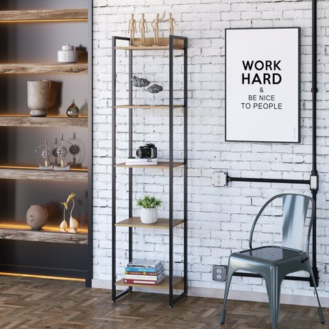 Estante de Livros Industrial 45CMX187CM Multiuso 5 Prateleiras Dynamica Yescasa Marrom/Lamina Mel/Pr