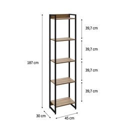 Estante para Livros Industrial Multiuso 5 Prateleiras 187x45cm Dynamica Yescasa  - 4