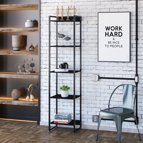 Estante de Livros Industrial 45CMX187CM Multiuso 5 Prateleiras Dynamica Yescasa Preto/Ônix