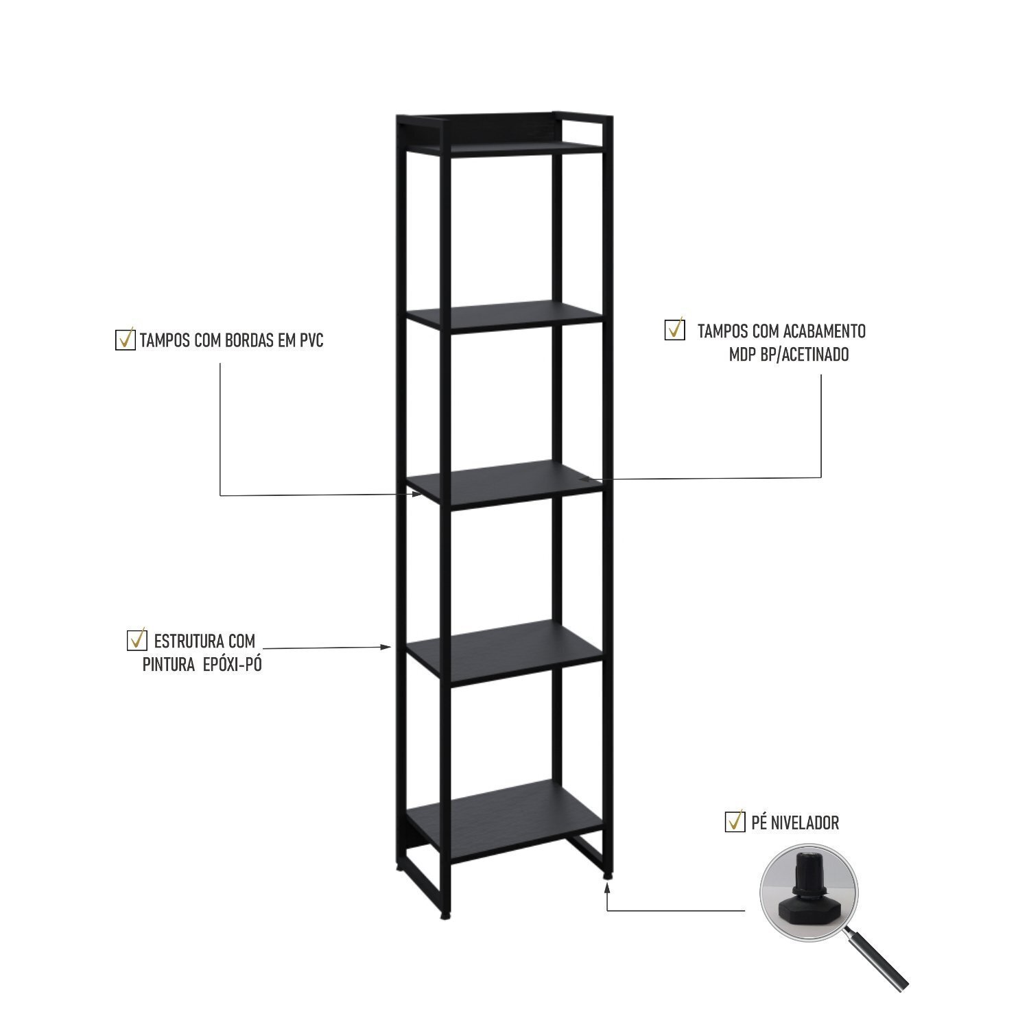 Estante para Livros Industrial Multiuso 5 Prateleiras 187x45cm Dynamica Yescasa  - 5