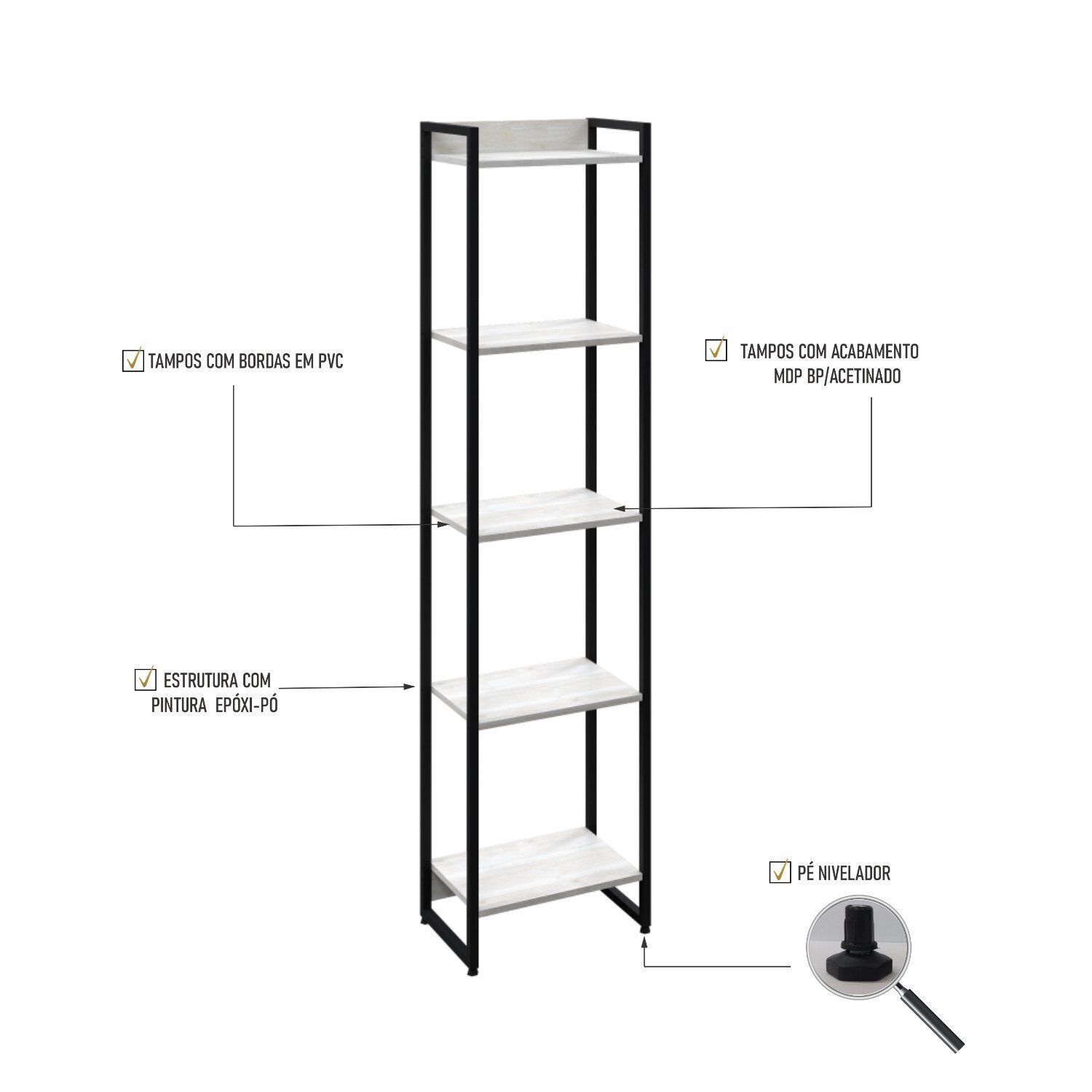 Estante para Livros Industrial Multiuso 5 Prateleiras 187x45cm Dynamica Yescasa  - 5