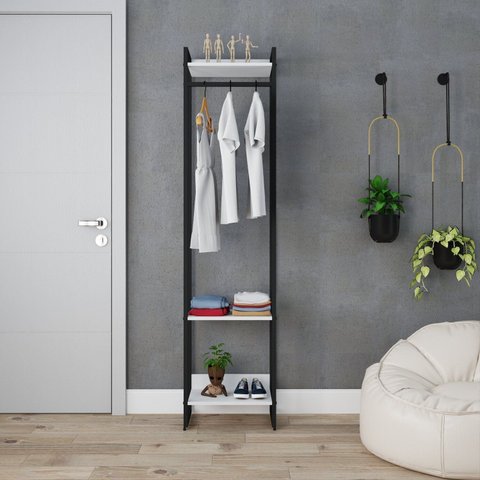 Estante Closet Arara Industrial 3 Prateleiras 187x45cm Dynamica Branco/Chess/Preto