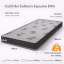 Ver imagem 2 de Colchão Solteiro Espuma D45 Liso 188x88x12cm Antialérgico