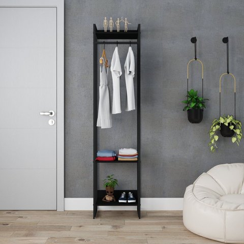 Estante Closet Arara Industrial 3 Prateleiras 187x45cm Dynamica Preto/Ônix