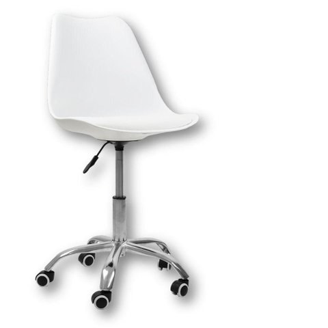 Cadeira Office Base Cromada com Rodízio Giratória Saarinen Branco 1