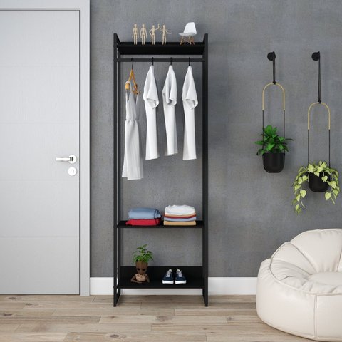 Estante Closet Arara Industrial 3 Prateleiras 187x60cm Dynamica Yescasa Preto/Ônix