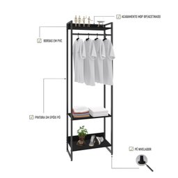Estante Closet Arara Industrial 3 Prateleiras 187x60cm Dynamica Yescasa  - 5
