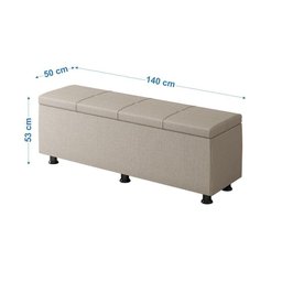 Baú Sapateira Estofada Casal 140 Cm Marte Linho Skybox Bege - 5