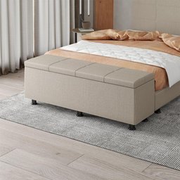 Baú Sapateira Estofada Casal 140 Cm Marte Linho Skybox Bege - 1