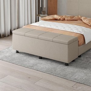 Baú Sapateira Estofada Casal 140 Cm Marte Linho Skybox Bege