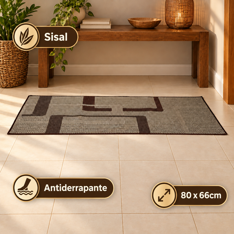 Tapete Passadeira Sisal Lancer 80x66cm Antiderrapante Marrom Corredor PS40