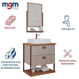 Gabinete de Banheiro com Espelheira e Cuba Uni 2 Gavetas Cappuccino e Freijó - 4