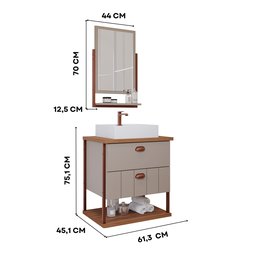 Gabinete de Banheiro com Espelheira e Cuba Uni 2 Gavetas Cappuccino e Freijó - 2