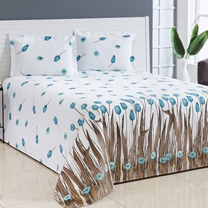 Kit Cobre Leito Casal Queen Bella Piquet 03 Peças Tulipa Azul
